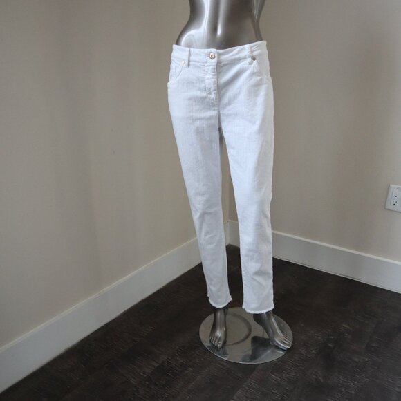 Brunello Cucinelli White Jeans Monili Frayed Hem Skinny Denim 32"x28" Size 8 - Picture 2 of 7